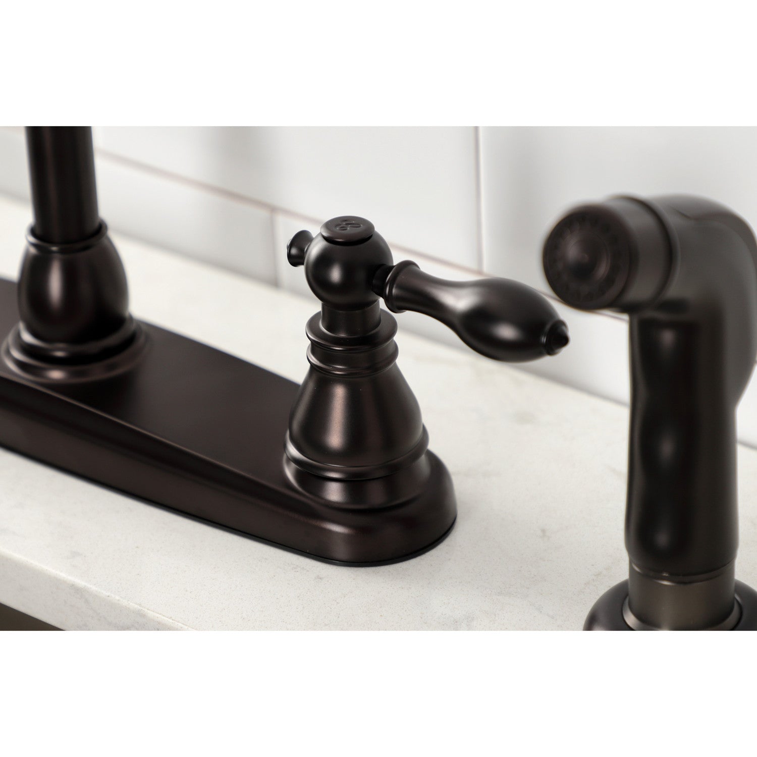 Kingston Heirloom KB725ACLSP - American Classic Two-Handle 4-Hole 8" Centerset Kitchen Faucet with Side Sprayer, Oil Rubbed Bronze — thumbnail 2